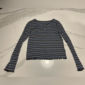 Justice long sleeve dark gray/blue striped shirt Girls Size 8